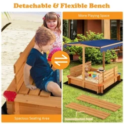 Costway Kids Wooden Sandbox W/ Canopy & 2 Bench Seats Bottom Liner For Outdoor -Kiddie Kingdom Store GUEST a2fa6b56 52d7 4706 b093 32853770ef71