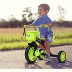 Costway Kids Tricycle Rider With Adjustable Seat Storage Basket Premium Quiet Wheels Non-Slip Handle RedGreen