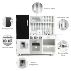 Costway Wood Kitchen Toy Kids Cooking Pretend Play Setw/ Utensils,Sounds & Wordpad White -Kiddie Kingdom Store GUEST a54135fd 36f9 4f0e 8807 dc9bf938414d