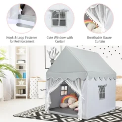 Costway Kids Play Tent Large Playhouse Children Play Castle Fairy Tent Gift W/ Mat Gray -Kiddie Kingdom Store GUEST a61264ed 99ea 4fd7 8b75 1c32842f9efa