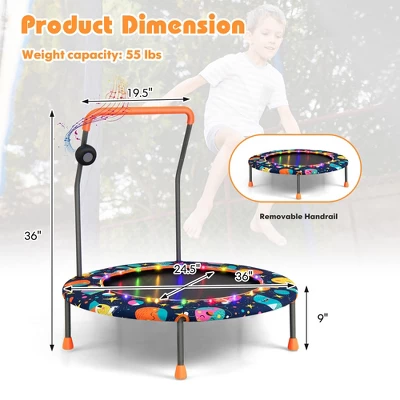 Costway 36'' Mini Toddler Trampoline W/LED Bluetooth Speaker Detachable Handle Kids Gifts 11 Costway 36'' Mini Toddler Trampoline W/LED Bluetooth Speaker Detachable Handle Kids Gifts - Image 9