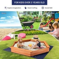 Costway Hexagon Wooden Cedar Sand Box W Seat Boards & Cover & Ground Liner -Kiddie Kingdom Store GUEST a6e1e94e 9fb2 4b0f 8c8b 8f3b651c29bf