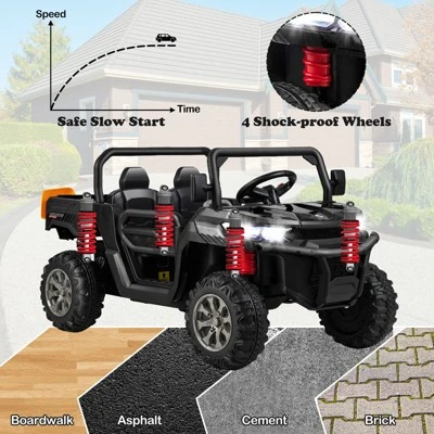 Costway 24V Ride On Dump Truck Electric 2-Seater Kids UTV W/Dump Bed & Bight Lights And Remote Control Red 7 Costway 24V Ride On Dump Truck Electric 2-Seater Kids UTV W/Dump Bed & Bight Lights And Remote Control Red - Image 5