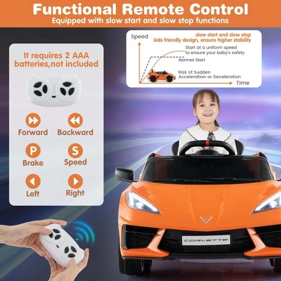 Costway 12V Electric Kids Ride On Car With Remote Control Wireless Connection Lights Orange/Pink/Red/White 9 Costway 12V Electric Kids Ride On Car With Remote Control Wireless Connection Lights Orange/Pink/Red/White - Image 7