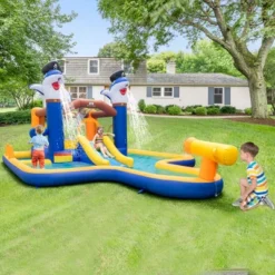 Costway Inflatable Water Slide Park Bounce House Splash Pool Water Cannon With 735W Blower