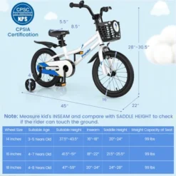 Costway 16'' Kid's Bike With Removable Training Wheels & Basket For 4-7 Years Old White/Blue/Red/Skyblue -Kiddie Kingdom Store GUEST a8bed64f baa0 4f74 8e42 c62fd8724262
