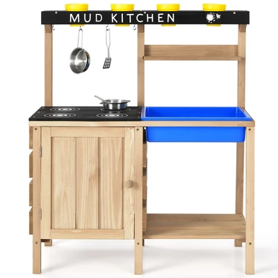 Costway Kids Kitchen Playset Wooden Outdoor Mud Kitchen Pretend Play Toy W/ Kitchenware 11 Costway Kids Kitchen Playset Wooden Outdoor Mud Kitchen Pretend Play Toy W/ Kitchenware - Image 9