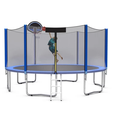 Costway 12/14/15ft Trampoline W/ Safety Enclosure Net Ladder Basketball Hoop 13 Costway 12/14/15ft Trampoline W/ Safety Enclosure Net Ladder Basketball Hoop - Image 11