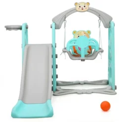 Costway 4-in-1 Toddler Climber And Swing Set W/ Basketball Hoop & Ball PinkGreen -Kiddie Kingdom Store GUEST ab7d42d4 41d4 4562 b146 b2773d274231