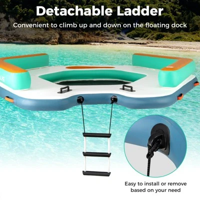 Costway 8.7 Ft Inflatable Floating Dock With Detachable Ladder Mesh Swim Lounge Beach 6 Costway 8.7 Ft Inflatable Floating Dock With Detachable Ladder Mesh Swim Lounge Beach - Image 4