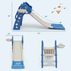 Costway 3 In 1 Kids Slide Baby Play Climber Slide Set W/Basketball Hoop