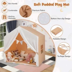 Costway Kid's Play Tent Toddler Playhouse Castle Solid Wood Frame With Washable Mat Orange/Pink -Kiddie Kingdom Store GUEST adaf3fcc 0e74 43c8 9d55 cc3e3b8abbb2