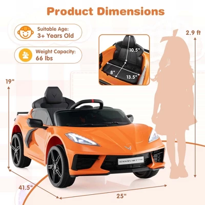 Costway 12V Electric Kids Ride On Car With Remote Control Wireless Connection Lights Orange/Pink/Red/White 4 Costway 12V Electric Kids Ride On Car With Remote Control Wireless Connection Lights Orange/Pink/Red/White - Image 2