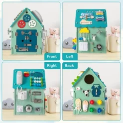Costway Wooden Busy House Montessori Toy With Sensory Games & Interior Storage Space Blue/Pink -Kiddie Kingdom Store GUEST b1031e39 6291 4906 9d8f a1c15ef3776a