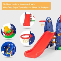 Costway 3 In 1 Junior Children Climber Slide Swing Seat Basketball Hoop Playset Backyard -Kiddie Kingdom Store GUEST b1339543 5165 4a31 9f19 66df663030b3
