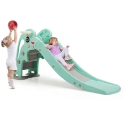Costway 3-in-1 Kids Climber Slide Play Set W/Basketball Hoop Indoor & Outdoor PinkGreen -Kiddie Kingdom Store GUEST b16c66a8 d93b 4910 b1ce 2e901870fc72