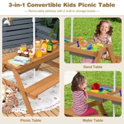 Costway 3-in-1 Kids Picnic Table Wooden Outdoor Sand & Water Table W/Umbrella Play Box Es -Kiddie Kingdom Store GUEST b2068f4e db95 4280 b194 fb48557852c0