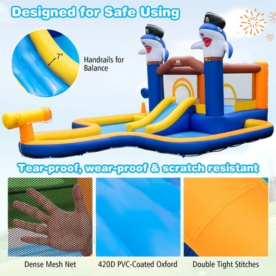 Costway Inflatable Water Slide Park Bounce House Splash Pool Water Cannon With 735W Blower 7 Costway Inflatable Water Slide Park Bounce House Splash Pool Water Cannon With 735W Blower - Image 5