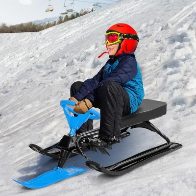 Costway Metal Snow Racer Sled W/ Steering Wheel And Brakes Kids Snow Sand Grass Sliding 4 Costway Metal Snow Racer Sled W/ Steering Wheel And Brakes Kids Snow Sand Grass Sliding - Image 2
