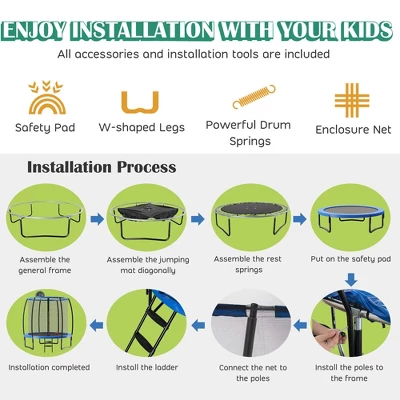 Costway 8 FT Recreational Trampoline W/ Basketball Hoop Safety Enclosure Net Ladder 11 Costway 8 FT Recreational Trampoline W/ Basketball Hoop Safety Enclosure Net Ladder - Image 9