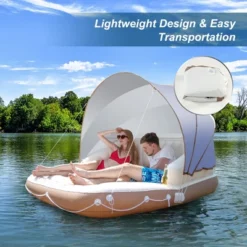 Costway Floating Island Inflatable Swimming Pool Float Lounge Raft With Canopy SPF50+ Retractable Detachable Sunshade With Two Cup Holders White -Kiddie Kingdom Store GUEST ba43d451 edd5 46f6 846d 2352e7dcae7f