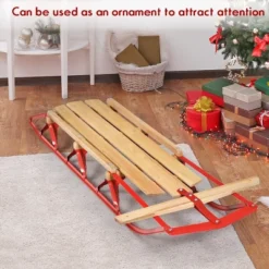 Costway 54''Kids Wooden Snow Sled Runners Steering Bar Steering Snow Slider -Kiddie Kingdom Store GUEST bb965184 8ba8 4b90 a2bd f3577e1fdc1e