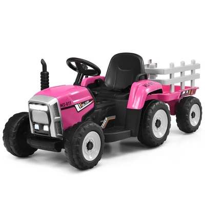 Costway 12V Kids Ride On Tractor With Trailer Ground Loader W/ RC & Lights RedPinkGreen 13 Costway 12V Kids Ride On Tractor With Trailer Ground Loader W/ RC & Lights RedPinkGreen - Image 11