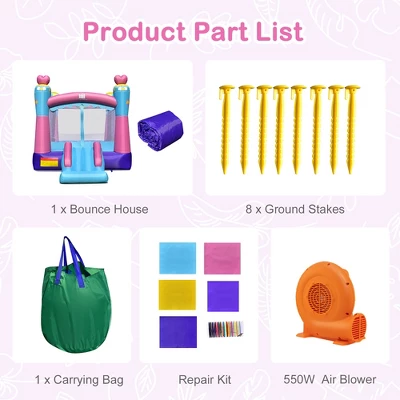 Costway Inflatable Bounce House 3-in-1 Princess Theme Inflatable Castle W/ 550W Blower 10 Costway Inflatable Bounce House 3-in-1 Princess Theme Inflatable Castle W/ 550W Blower - Image 8