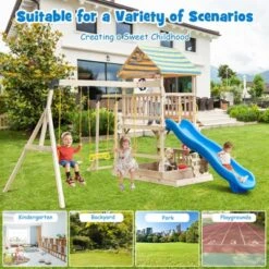 Costway Backyard Wooden Swing Set Slide Playset For Kids Outdoor Climbing Wall Sandpit -Kiddie Kingdom Store GUEST bfb3258d 1404 4f9d 9699 7154d748c3fe