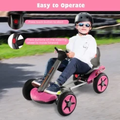 Costway 12V Kids Electric Go Kart Foldable Quad Racing Ride On Toy Car With Flashing Light Pink/Red