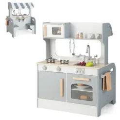 Costway 2 In 1 Kids Play Kitchen& Restaurant Double Sided Wooden Kitchen Playset Toddler -Kiddie Kingdom Store GUEST c0560143 2bc6 4a06 ad62 8335ef7e1d08