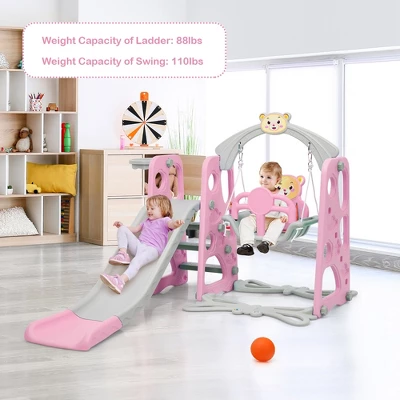 Costway 4-in-1 Kids Play Climber Playset W/ Basketball Hoop & Ball Pink 4 Costway 4-in-1 Kids Play Climber Playset W/ Basketball Hoop & Ball Pink - Image 2