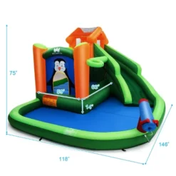 Costway Inflatable Water Park Slide Bouncer W/ Splash Pool Water Cannon And 735W Blower