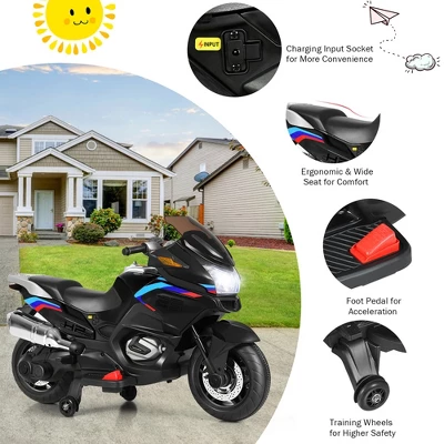Costway 12V Kids Ride On Motorcycle Electric Motor Bike W/ Training Wheels & Light Black 9 Costway 12V Kids Ride On Motorcycle Electric Motor Bike W/ Training Wheels & Light Black - Image 7