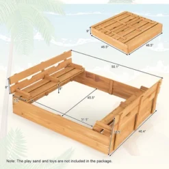 Costway Kids Large Wooden Sandbox W/Cover 2 Convertible Bench Seats For Outdoor Play -Kiddie Kingdom Store GUEST c3674b92 c6a3 4b88 a8a4 ca9987955837