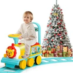 Costway 6V Electric Kids Ride On Train Motorized Train Toy W/ Track & 6 Wheels