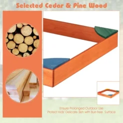 Costway Kids Wooden Backyard Sandbox W/ Built-in Corner Seating Kid's Outdoor Furniture -Kiddie Kingdom Store GUEST c84d36c1 0bda 4095 ad16 364987da62b8