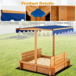 Costway Kids Wooden Sandbox W/ Canopy & 2 Bench Seats Bottom Liner For Outdoor -Kiddie Kingdom Store GUEST c89da555 c387 4535 bc29 6719a3c7bc37