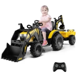 Costway 3-in-1 Kids Ride On Excavator Bulldozer 12V Electric Tractor Remote W/ Trailer -Kiddie Kingdom Store GUEST c9a7275a 2716 4afa 8f2c fc0ae28e39d2