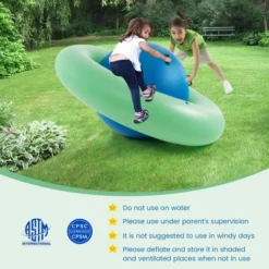 Costway 7.5 FT Inflatable Dome Rocker Bouncer With 6 Handles Fun Outdoor Game For Kids Green/Pink -Kiddie Kingdom Store GUEST ca35136e 9680 48ab bf53 6248d5149d45