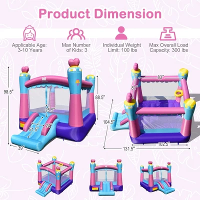 Costway Inflatable Bounce House 3-in-1 Princess Theme Inflatable Castle W/ 550W Blower 5 Costway Inflatable Bounce House 3-in-1 Princess Theme Inflatable Castle W/ 550W Blower - Image 3