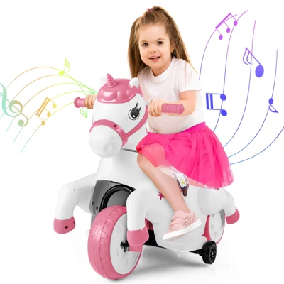 Costway 12V Kids Ride On Unicorn Toy W/ Training Wheels Music One-button Start Horse Toy 13 Costway 12V Kids Ride On Unicorn Toy W/ Training Wheels Music One-button Start Horse Toy - Image 11