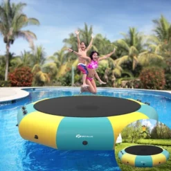 Costway 12FT Inflatable Water Bouncer Splash Padded Water Trampoline BlueYellow -Kiddie Kingdom Store GUEST cd275bf4 1bb9 4690 963a 01c3d8c73eb1