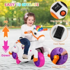 Costway 12V Kids Ride On Unicorn Toy With Training Wheels Music One-button Start Horse Toy Red/Blue/Pink -Kiddie Kingdom Store GUEST cf5afefd b584 4f25 80e9 18ec43208a77