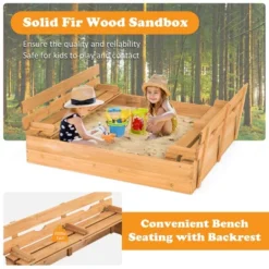 Costway Kids Large Wooden Sandbox W/Cover 2 Convertible Bench Seats For Outdoor Play -Kiddie Kingdom Store GUEST cf9be3b9 d600 40c2 aa41 038349aea873