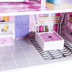 Costway 28'' Pink Dollhouse W/ Furniture Gliding Elevator Rooms 3 Levels Young Girls Toy -Kiddie Kingdom Store GUEST d02d1b93 ab20 43ad bfbf 77b8b971410c