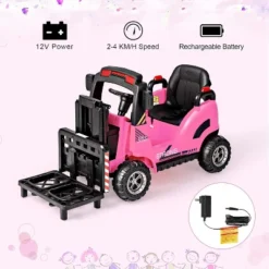Costway Ride On Forklift 12V Kids Electric Vehicle Construction Truck With Remote Control 2 Speeds Music USB MP3 Lights