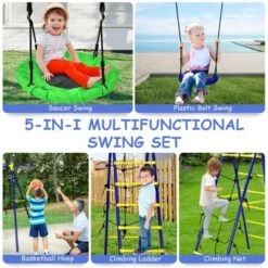 Costway 5-In-1 Outdoor Kids Swing Set W/ Heavy Duty Swing Frame & Ground Stakes Backyard -Kiddie Kingdom Store GUEST d1660a8a 105e 4ebf a42d 18e5d24030ff
