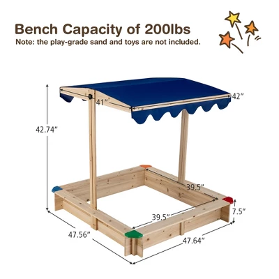 Costway Kids Wooden Sandbox With Height Adjustable & Rotatable Canopy Outdoor Playset 9 Costway Kids Wooden Sandbox With Height Adjustable & Rotatable Canopy Outdoor Playset - Image 7