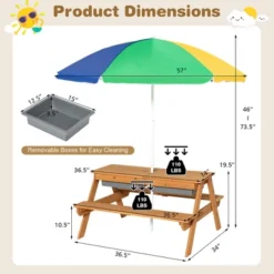 Costway 3-in-1 Kids Picnic Table Wooden Outdoor Sand & Water Table W/Umbrella Play Box Es -Kiddie Kingdom Store GUEST d2bcbf2b 5e1d 4ecc 8fb7 3793b8a55f01